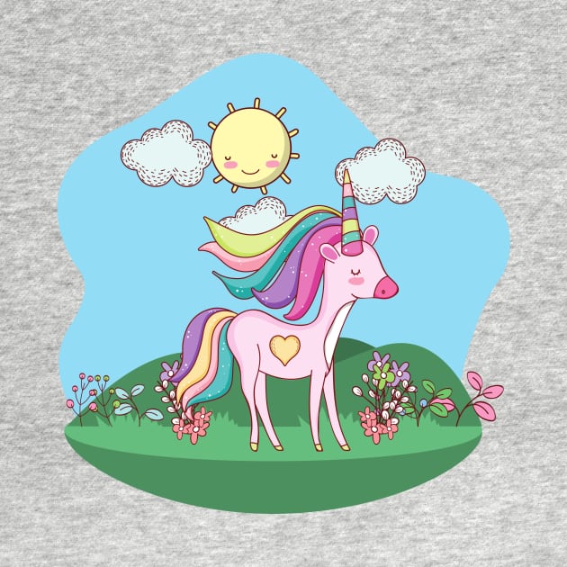 Cute Little Unicorn With Heart Standing In a Field On a Sunny Day by Vegan Squad